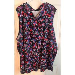 Woman Within Black Floral Print Sleeveless V Neck Top Plus Size 5X